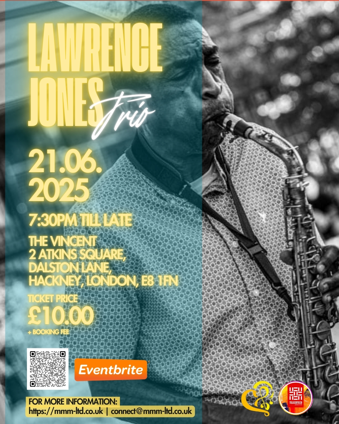 Easily one of the best jazz groups in Brighton - The Lawrence Jones Trio is coming to Hackney for one unforgettable night!
Catch them at The Vincent, Hackney on the 21st June.
This is your chance to catch him live with his trio.
Scan the barcode and grab your tickets now - they wont hang around for long!
Check out more about Lawrence at: https://mmm-ltd.co.uk
#LiveMusic #LondonJazz #LawrenceJonesTrio #HackneyNights #TheVincentHackney #MMMlive #JazzVibes