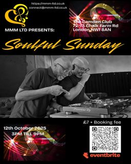 🌟Soulful Sunday at The Camden Club🌟
📌Sunday 12th October 2025
🕒3pm - 9pm
✨Presented by Music Motivation Management ✨
🎶✨Get ready for an unforgettable afternoon of Soul, Disco and timeless feel-good tunes with the incredible DJ Jay P and MR 80 on the decks! 🎶✨
This is your chance to dance, connect and let the music lift your spirits. 💃🕺
🎟Tickets: £7 + booking fee
Available now via Eventbrite, see link🔗below:
https://www.eventbrite.co.uk/e/soul-sunday-at-the-camden-club-tickets-1675626286329?aff=ebdsoporgprofile
🥂Delicious food and refreshing drinks will be available to purchase on the day.
Dont miss out - lets make this Soulful Sunday one to remember ❤
#SoulfulSunday #CamdenClub #LondonEvents #SoulMusic #DiscoVibes #FeelGoodMusic #GoodVibesOnly #LiveDJ #DJJayP #MR80 #MusicMotivationManagement #SoulandDisco #WeekendVibes #LondonEvents #FeelGoodSunday